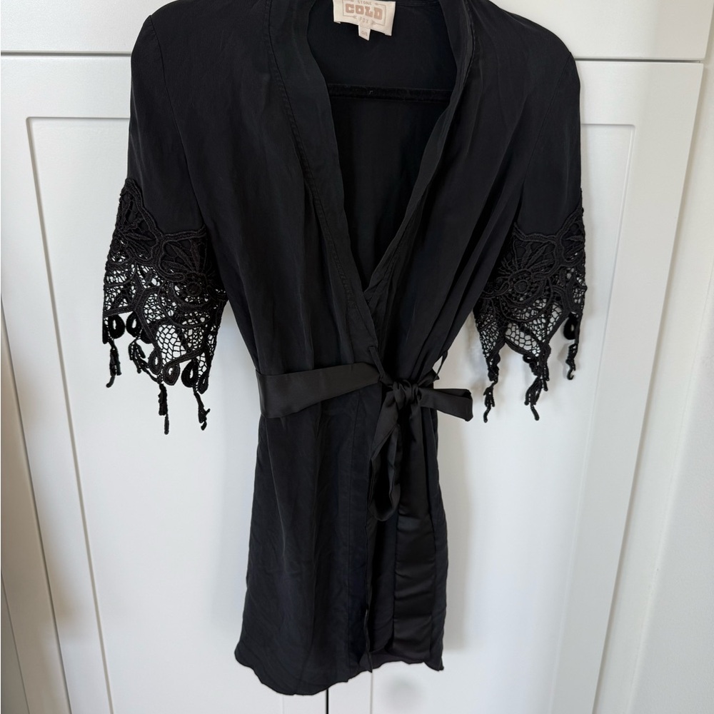 Stone Cold Fox Black Lace Trim Robe
